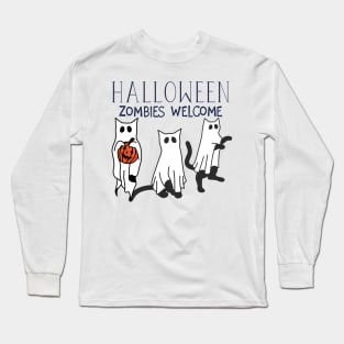 Halloween Ghost Cats Long Sleeve T-Shirt